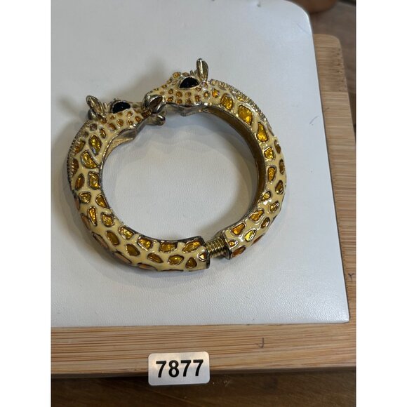 Giraffe Design Enamel Hinged Bangle Bracelet With Rhinestone Eyes & Gold-Tone Me - Picture 11 of 11